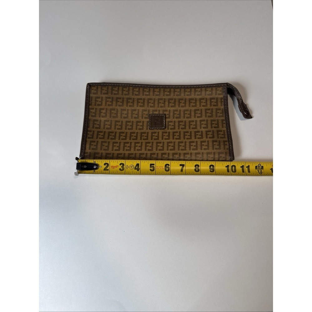 Fendi Zucca FF Logo Monogram Brown Canvas w/ Leather Trim Large Pouch Clutch Bag - Picture 8 of 9